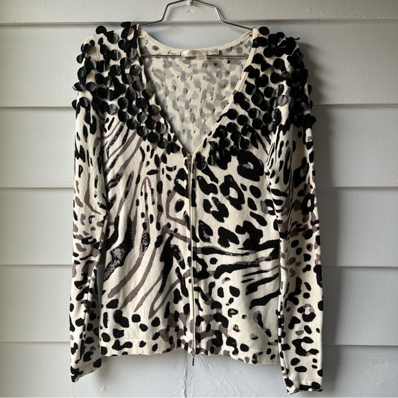 Boston Proper Zebra Leopard Print Zip-Up Cardigan - Picture 1 of 8